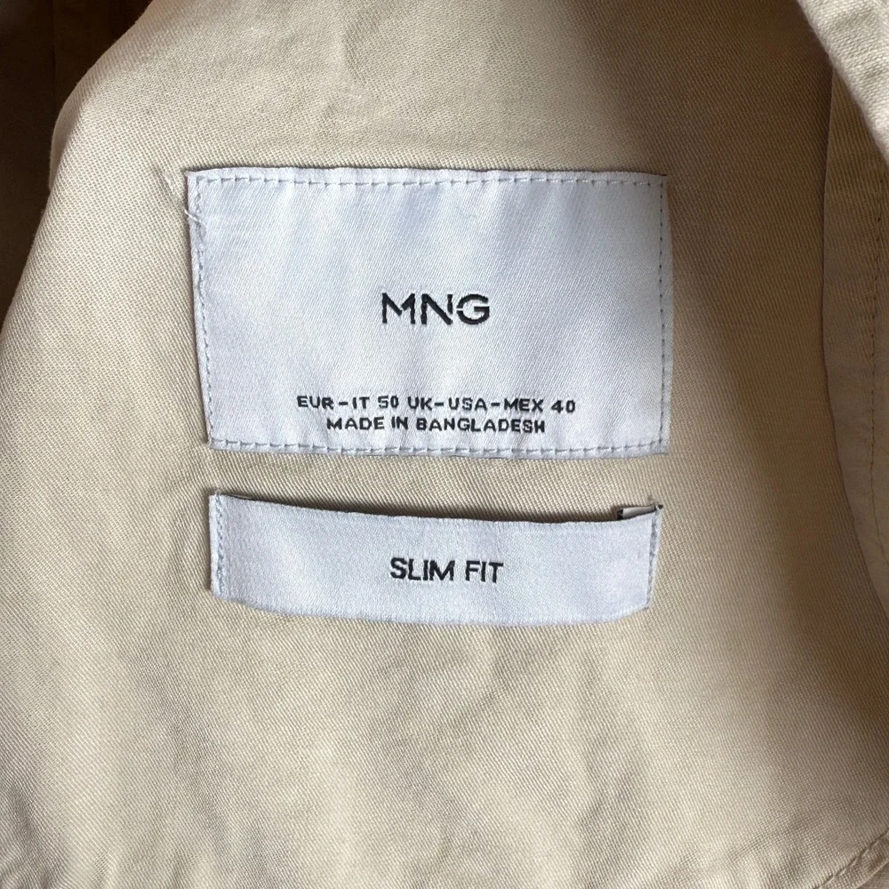 MNG Mango Mens Slim Fit Unstructured Cotton Blazer Jacket Beige Tan Size 40 US